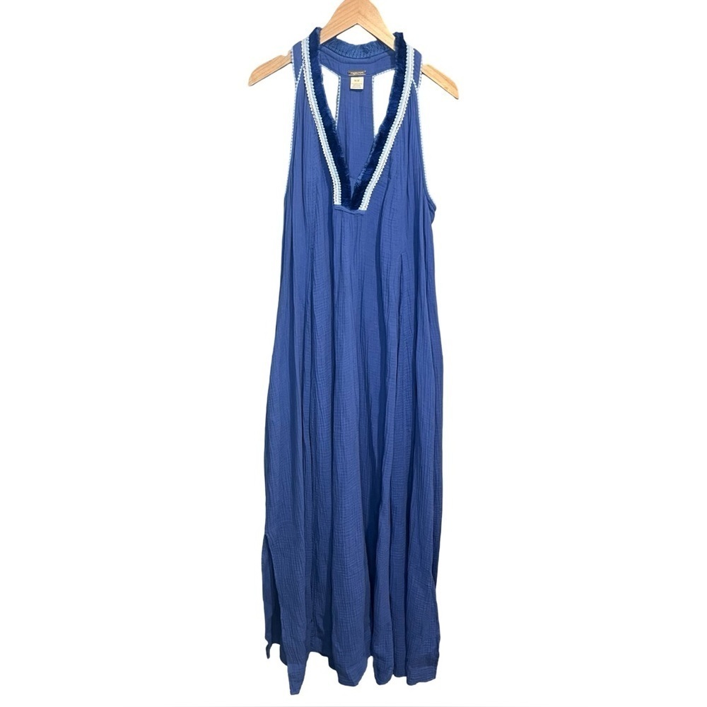 Magaschoni 100% Organic Cotton Gauze Racerback V-Neck Maxi Dress size Medium